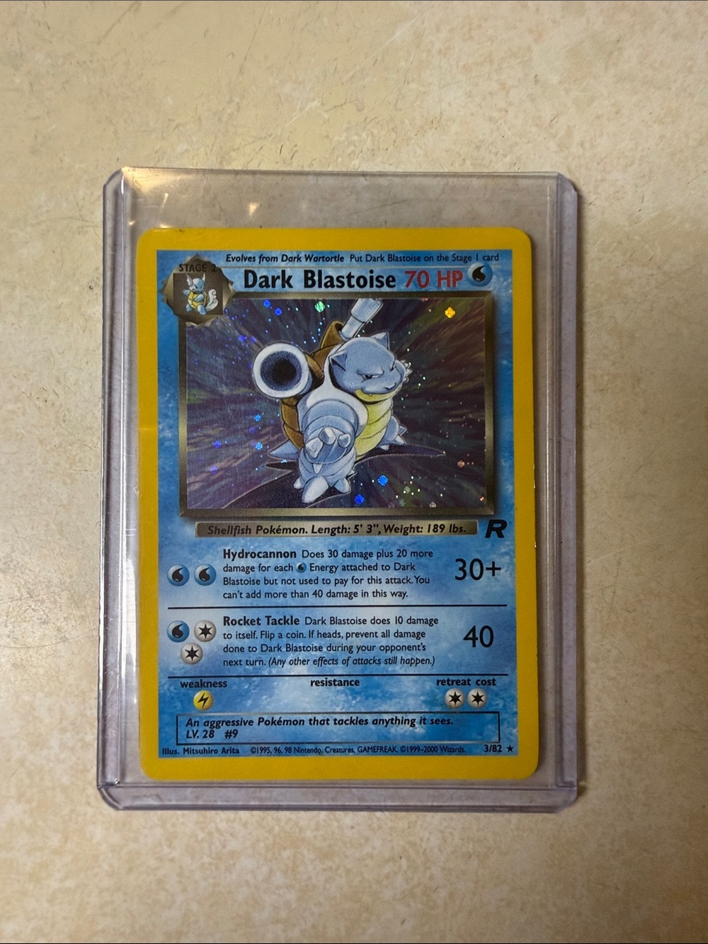 Pokemon Dark Blastoise Holographic Card - Blue and Yellow